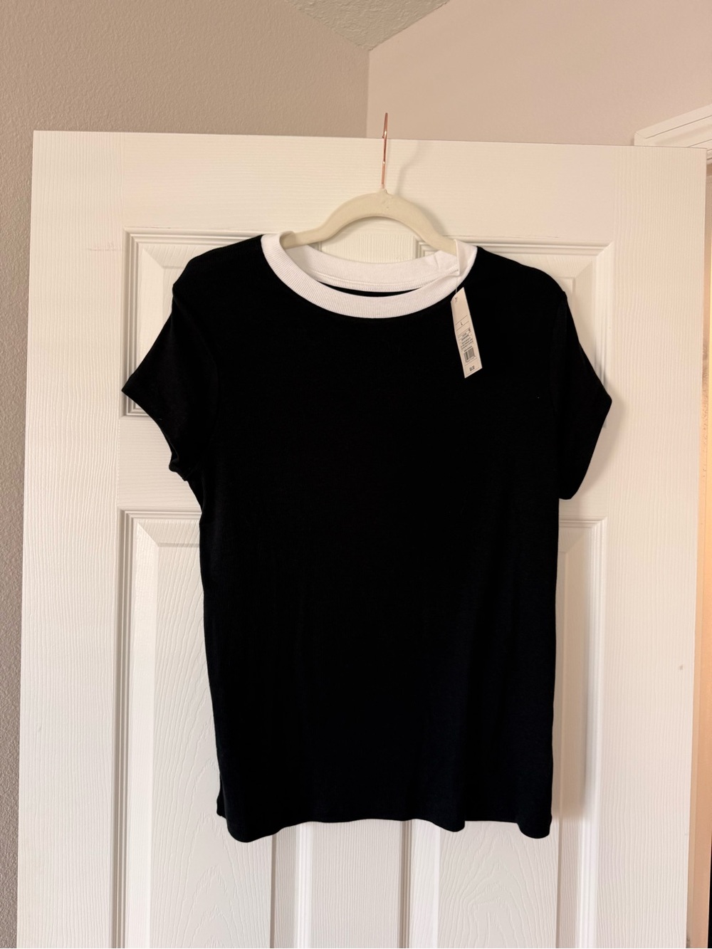 a new day Black Tee with White Contrast Collar